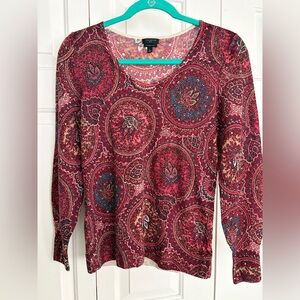 Talbots Paisley merino wool v- neck sweater